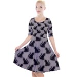 Black Cats On Gray Quarter Sleeve A-Line Dress