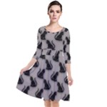 Black Cats On Gray Quarter Sleeve Waist Band Dress