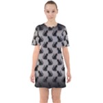 Black Cats On Gray Sixties Short Sleeve Mini Dress