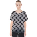 Black Cats On Gray V-Neck Dolman Drape Top