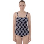 Black Cats On Gray Twist Front Tankini Set