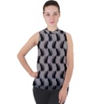 Black Cats On Gray Mock Neck Chiffon Sleeveless Top