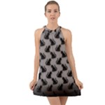 Black Cats On Gray Halter Tie Back Chiffon Dress