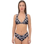 Black Cats On Gray Double Strap Halter Bikini Set