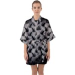 Black Cats On Gray Quarter Sleeve Kimono Robe