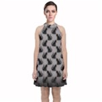 Black Cats On Gray Velvet Halter Neckline Dress 