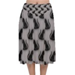 Black Cats On Gray Velvet Flared Midi Skirt