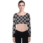 Black Cats On Gray Velvet Long Sleeve Crop Top