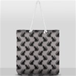 Black Cats On Gray Full Print Rope Handle Tote (Large)