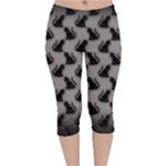 Black Cats On Gray Velvet Capri Leggings 