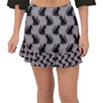 Black Cats On Gray Fishtail Mini Chiffon Skirt