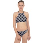 Black Cats On Gray Racer Front Bikini Set