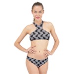 Black Cats On Gray High Neck Bikini Set