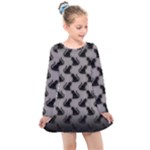 Black Cats On Gray Kids  Long Sleeve Dress