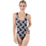 Black Cats On Gray High Leg Strappy Swimsuit