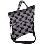 Black Cats On Gray Fold Over Handle Tote Bag