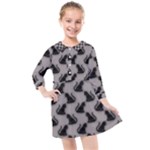 Black Cats On Gray Kids  Quarter Sleeve Shirt Dress