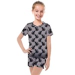 Black Cats On Gray Kids  Mesh Tee and Shorts Set