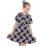 Black Cats On Gray Kids  Short Sleeve Shirt Dress