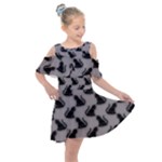 Black Cats On Gray Kids  Shoulder Cutout Chiffon Dress