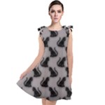 Black Cats On Gray Tie Up Tunic Dress