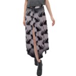 Black Cats On Gray Velour Split Maxi Skirt