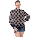 Black Cats On Gray High Neck Long Sleeve Chiffon Top