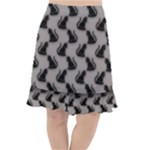 Black Cats On Gray Fishtail Chiffon Skirt