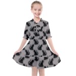 Black Cats On Gray Kids  All Frills Chiffon Dress