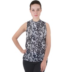 Mock Neck Chiffon Sleeveless Top 