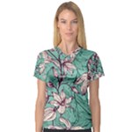 Vintage Floral Pattern V-Neck Sport Mesh Tee