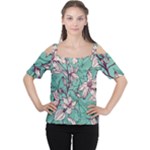 Vintage Floral Pattern Cutout Shoulder Tee