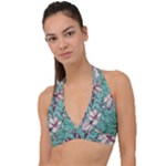 Vintage Floral Pattern Halter Plunge Bikini Top