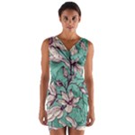 Vintage Floral Pattern Wrap Front Bodycon Dress
