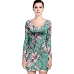 Vintage Floral Pattern Long Sleeve Velvet Bodycon Dress