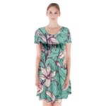 Vintage Floral Pattern Short Sleeve V-neck Flare Dress