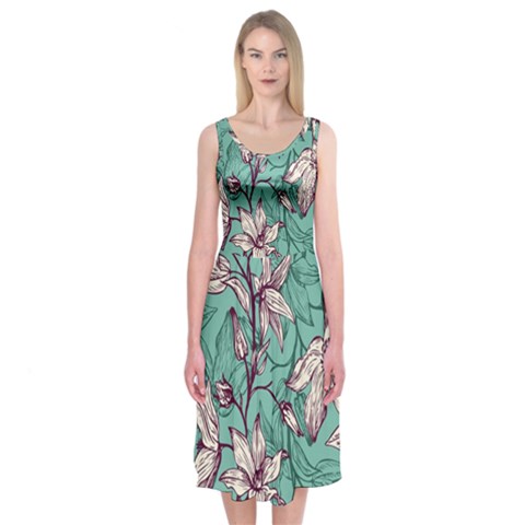 Vintage Floral Pattern Midi Sleeveless Dress from ArtsNow.com