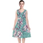 Vintage Floral Pattern V-Neck Midi Sleeveless Dress 