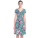 Vintage Floral Pattern Short Sleeve Front Wrap Dress