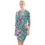 Vintage Floral Pattern Quarter Sleeve Hood Bodycon Dress