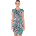 Vintage Floral Pattern Capsleeve Drawstring Dress 