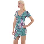 Vintage Floral Pattern Short Sleeve Asymmetric Mini Dress