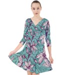 Vintage Floral Pattern Quarter Sleeve Front Wrap Dress