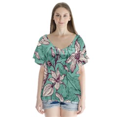 V-Neck Flutter Sleeve Top 