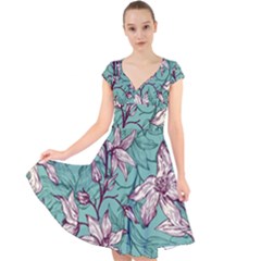 Cap Sleeve Front Wrap Midi Dress 