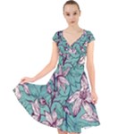 Vintage Floral Pattern Cap Sleeve Front Wrap Midi Dress