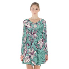 Long Sleeve Velvet V-neck Dress 