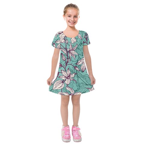 Vintage Floral Pattern Kids  Short Sleeve Velvet Dress from ArtsNow.com