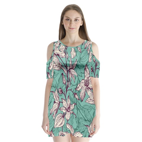 Vintage Floral Pattern Shoulder Cutout Velvet One Piece from ArtsNow.com