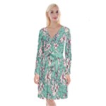 Vintage Floral Pattern Long Sleeve Velvet Front Wrap Dress
